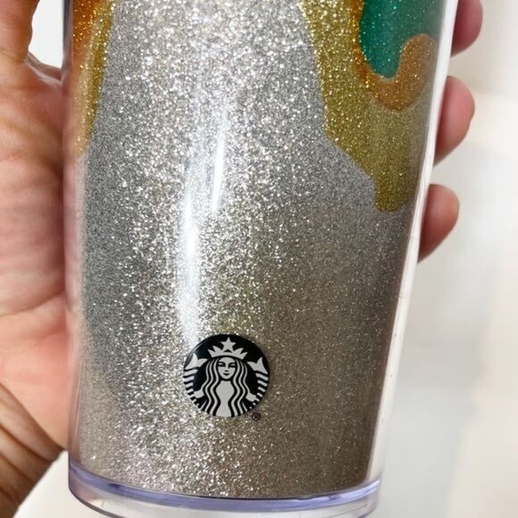 Starbucks 2018 Holiday Collection Flow Glitter Cold Cup 24oz Double Wall Tumbler - Picture 8 of 8